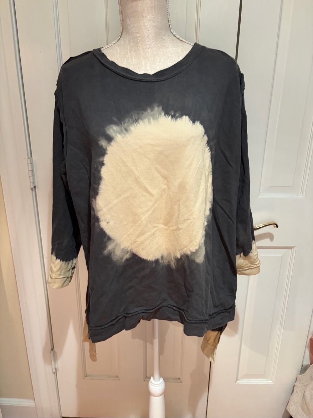 Paper Lace Tie-Dye Pullover Top with Cream Accent. High low hem. OS / one size